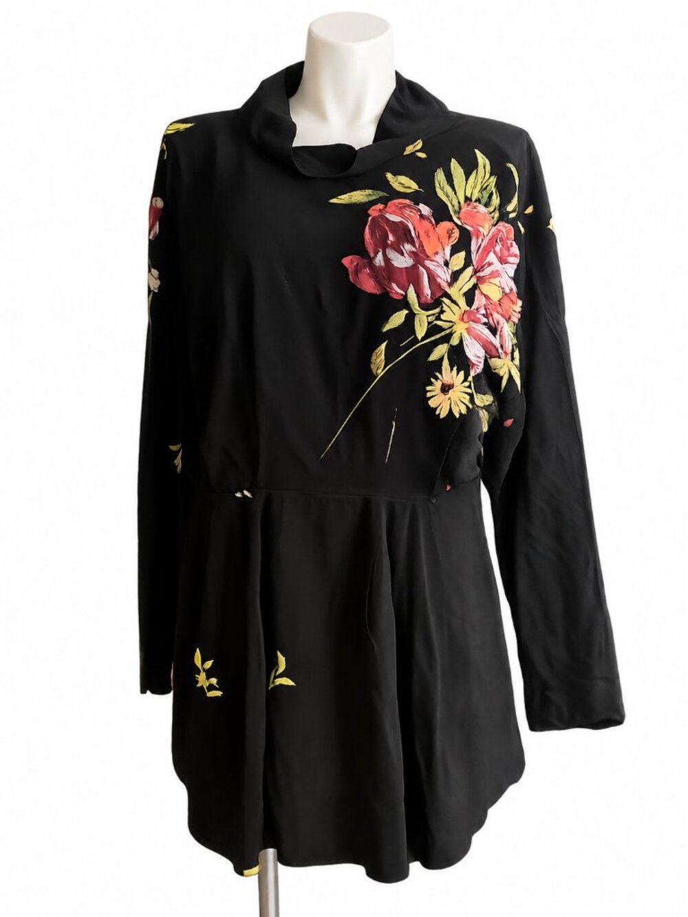 Black Floral Tie-Back Mini Dress - Picture 2 of 6